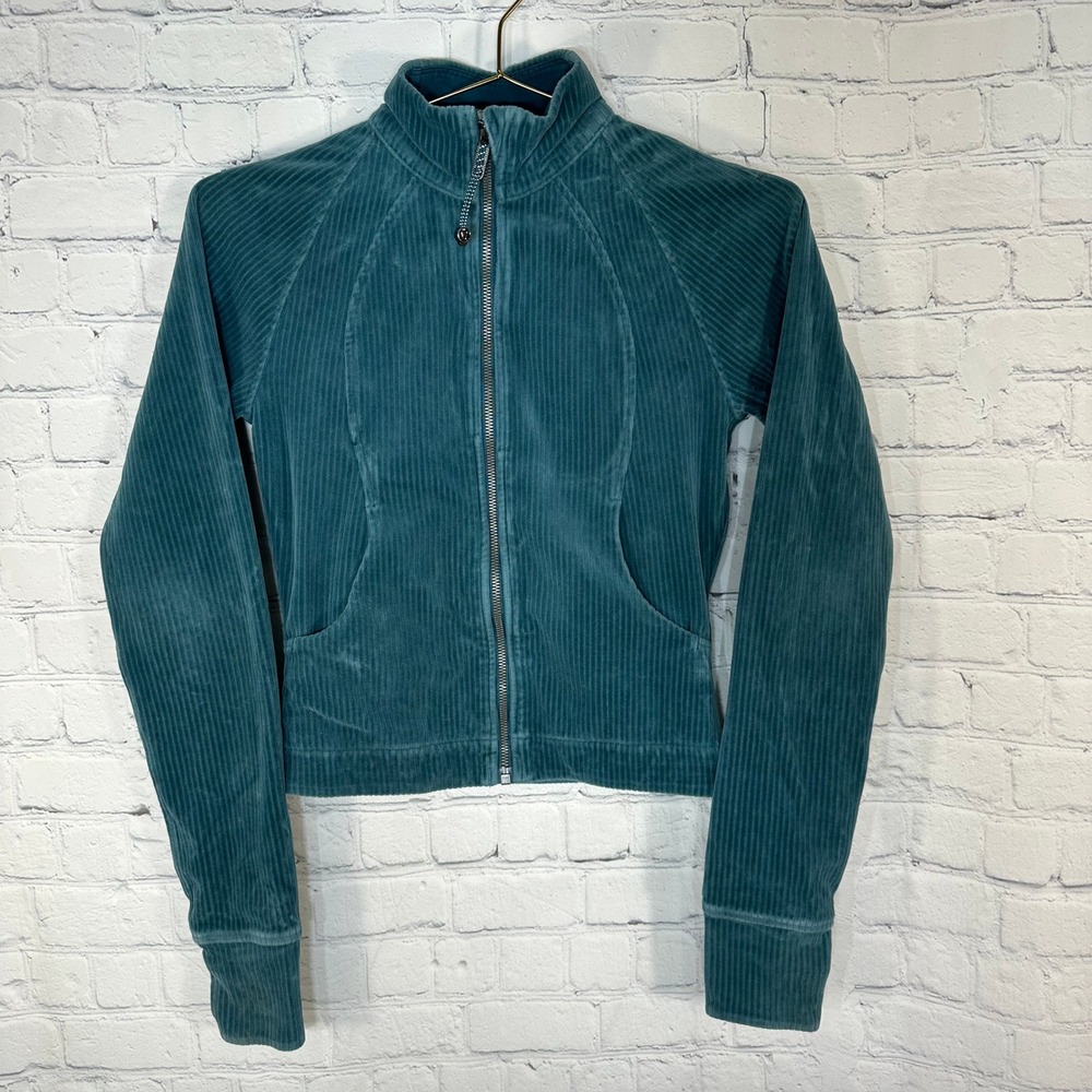Lululemon Scuba Jacket Velvet Corduroy Velour Teal Green Full Zip Size 2